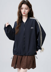 Vintage Deep Blue Bow Baseball Jacket Cardigan