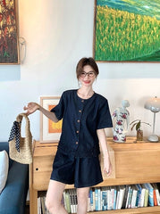 Vintage Deep Blue Ruffled Vest And Skirt Set
