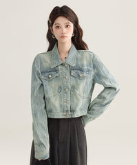 Vintage Denim Cropped Jacket Classic Style