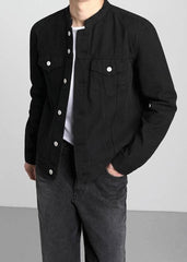Vintage Denim Jacket With Stand Collar