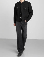 Vintage Denim Jacket With Stand Collar
