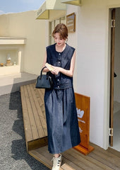 Vintage Denim Vest And Skirt Set