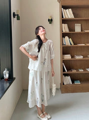 Vintage Embroidered Shirt And Skirt Set