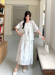 Vintage Embroidered Shirt And Skirt Set
