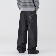 Vintage Embroidered Straight Leg Wide Pants