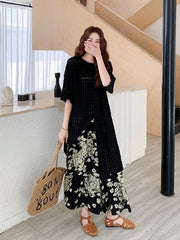 Vintage Floral Cardigan And Wide Leg Pants Set