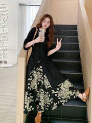 Vintage Floral Cardigan And Wide Leg Pants Set