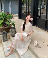 Vintage Floral Chiffon Tea Dress
