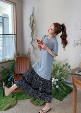 Vintage Floral Patchwork Ruffle Casual Loose T Shirt Dress