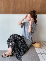 Vintage Floral Patchwork Ruffle Casual Loose T Shirt Dress