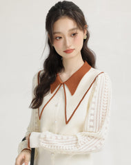 Orange Doll Collar Knit Sweater