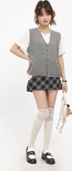 Grey Knitted V-Neck Cardigan Vest