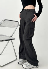Vintage High Waist Gray Straight Leg Cargo Pants