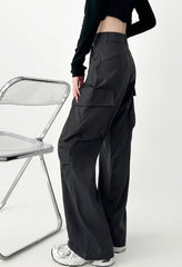 Vintage High Waist Gray Straight Leg Cargo Pants