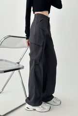 Vintage High Waist Gray Straight Leg Cargo Pants