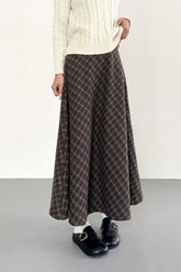Vintage High Waist Plaid A Line Maxi Skirt