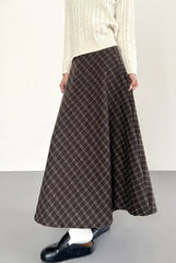 Vintage High Waist Plaid A Line Maxi Skirt