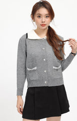 Gray Vintage Knit Cardigan With Sweet Collar