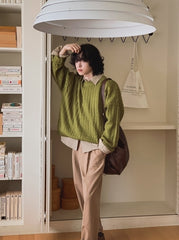 Vintage Knit Crewneck Sweater Casual Relaxed Fit