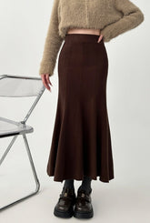 Vintage Knit Flare Midi Skirt Brown