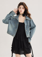 Vintage Korean Denim Jacket Casual Short Coat