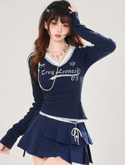 Vintage Lace V Neck Slim Fit Top