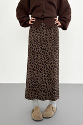 Vintage Leopard Print High Waist A Line Midi Skirt