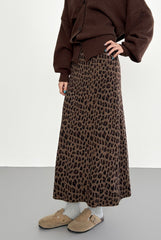 Vintage Leopard Print High Waist A Line Midi Skirt