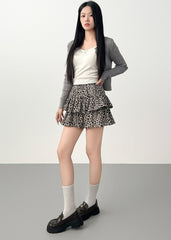 Vintage Leopard Print Layered Ruffle A Line Skirt