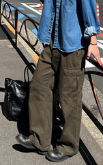 Vintage Loose Fit Utility Trousers Korean Style