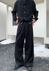 Vintage Metal Button Belted Relaxed Wide Leg Trousers
