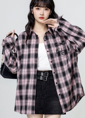 Vintage Plaid Loose Fit Long Sleeve Shirt Jacket