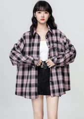 Vintage Plaid Loose Fit Long Sleeve Shirt Jacket