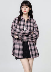 Vintage Plaid Loose Fit Long Sleeve Shirt Jacket