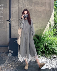 Vintage Plaid Patchwork Casual Shirt Dress