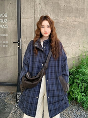 Vintage Plaid Patchwork Pu Leather Reversible Jacket