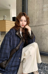 Vintage Plaid Patchwork Pu Leather Reversible Jacket