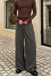 Vintage Plaid Pleated Wide Leg Casual Pants