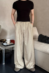 Vintage Plaid Pleated Wide Leg Casual Pants