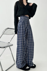 Vintage Plaid Wide Leg Casual Trousers