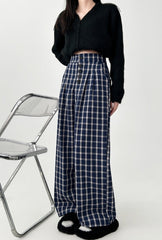 Vintage Plaid Wide Leg Casual Trousers