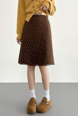Vintage Polka Dot Lace Patchwork Midi Skirt