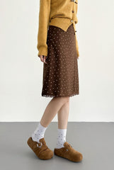 Vintage Polka Dot Lace Patchwork Midi Skirt