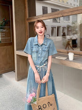 Vintage Slimming Denim Maxi Dress
