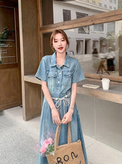Vintage Slimming Denim Maxi Dress