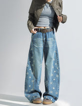 Vintage Star Wash Blue Wide Leg Jeans