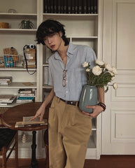 Vintage Striped Short Sleeve Casual Shirt