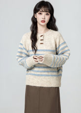 Vintage Striped Toggle Sweater Knitted Pullover