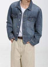 Vintage Style Denim Jacket With Turn Down Collar
