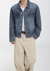 Vintage Style Denim Jacket With Turn Down Collar
